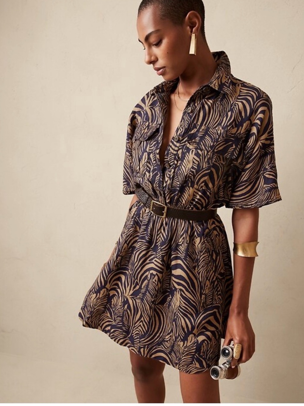 Banana Republic Animal Print Linen Utility Dress